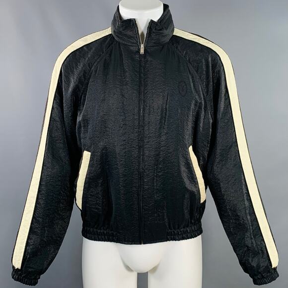 SAINT LAURENT Size 40 Black White Viscose Blend Zip Up Track Jacket